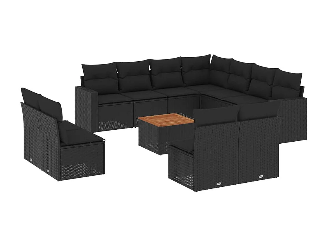 12-tlg. Garten-Sofagarnitur mit Kissen Schwarz Poly Rattan