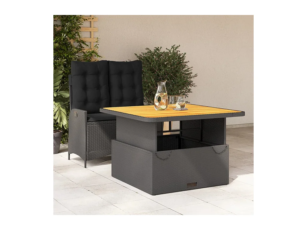 Set comedor de jardín 2 pzas con cojines ratán sintético negro