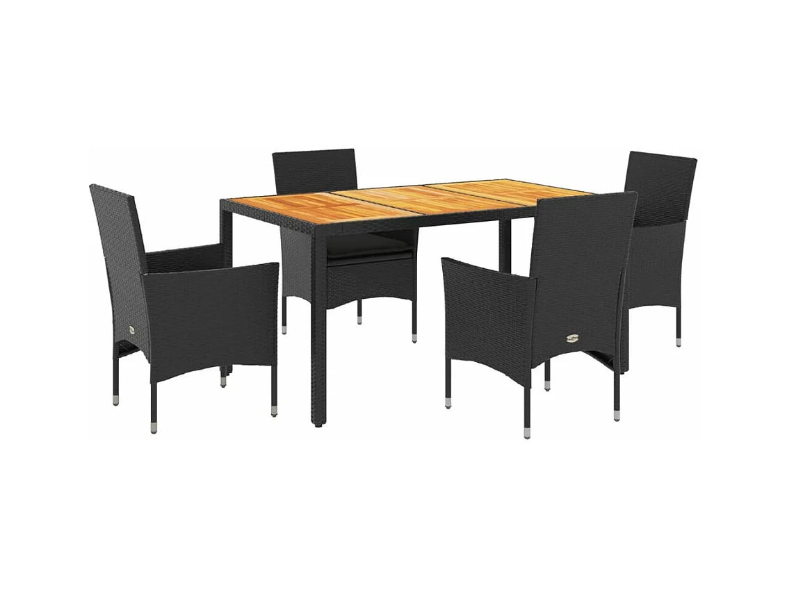 5-delige Loungeset met kussens poly rattan en acaciahout zwart