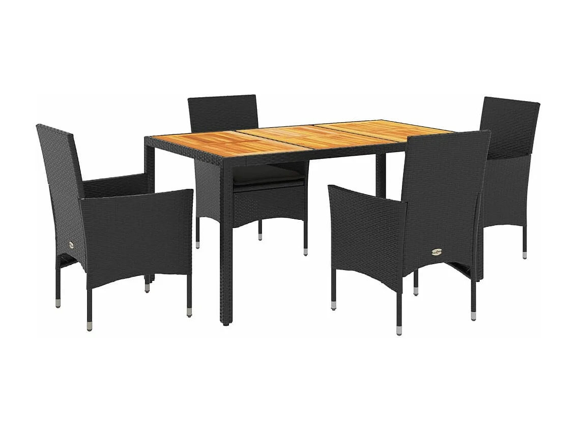 Ensemble à manger de jardin et coussins 5 pcs noir rotin acacia