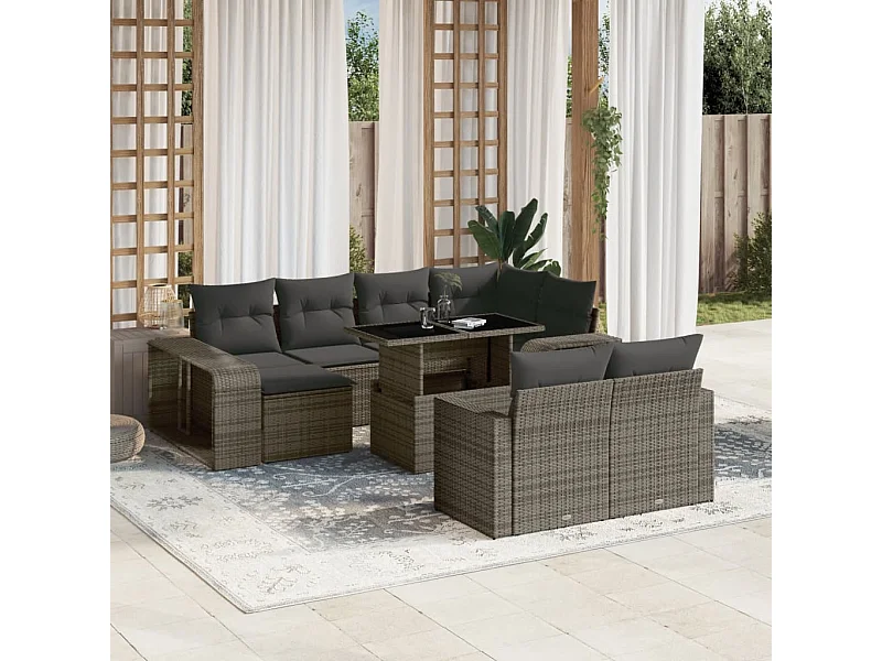 Salon de jardin 11 pcs avec coussins gris résine tressée