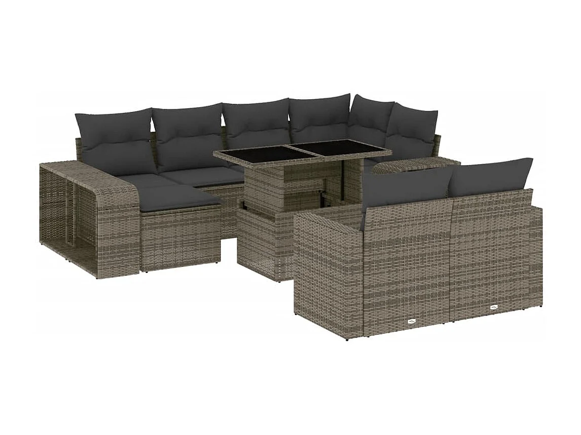 Salon de jardin 11 pcs avec coussins gris résine tressée