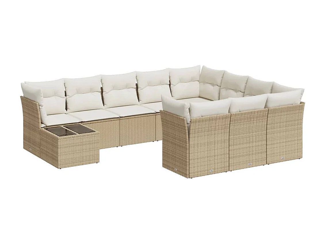 11-tlg. Garten-Sofagarnitur mit Kissen Beige Poly Rattan