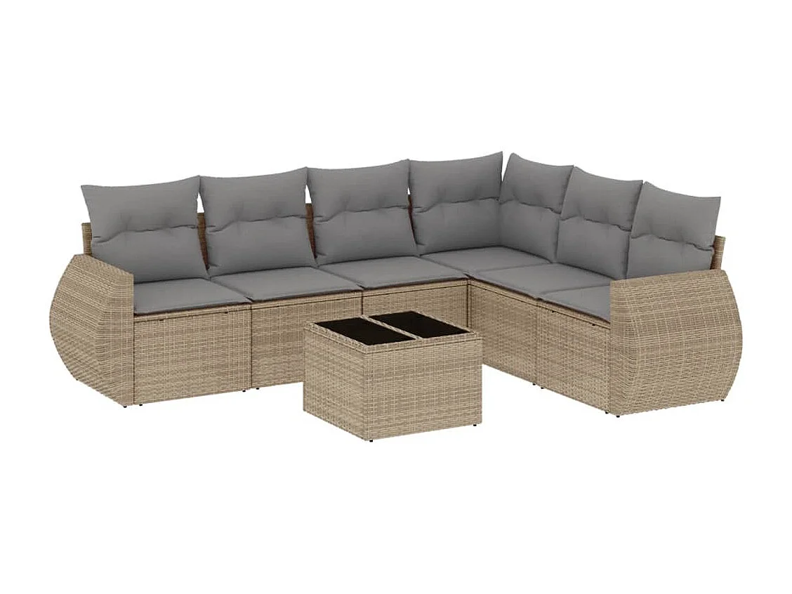 Salon de jardin avec coussins 7 pcs beige résine tressée