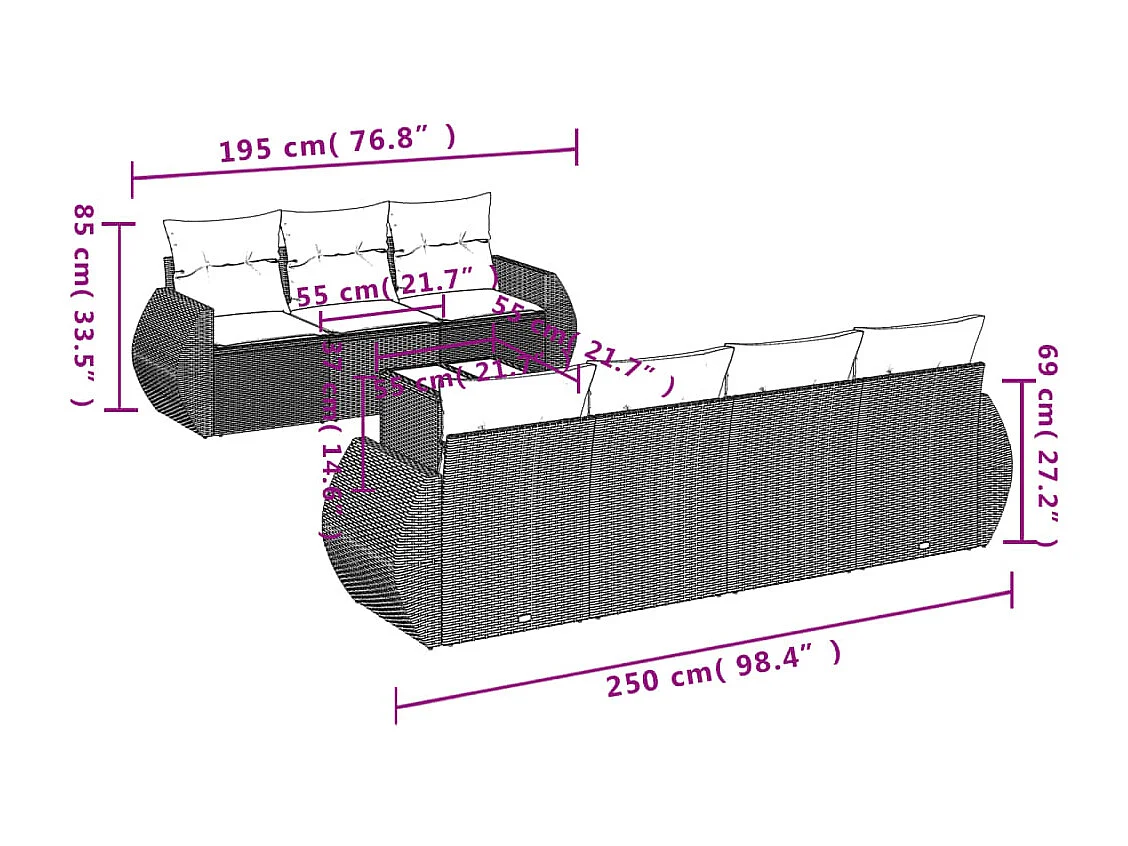 8-tlg. Garten-Sofagarnitur mit Kissen Schwarz Poly Rattan