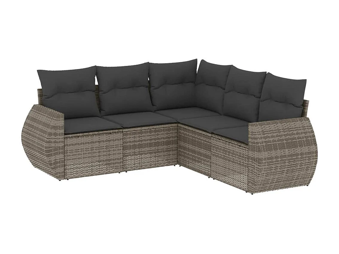 Set Divano da Giardino 5 pz con Cuscini Grigio in Polyrattan