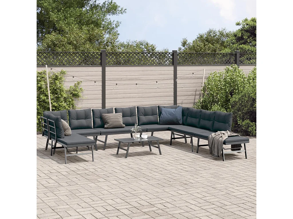 Bancs de jardin avec coussins lot de 6 acier enduit de poudre