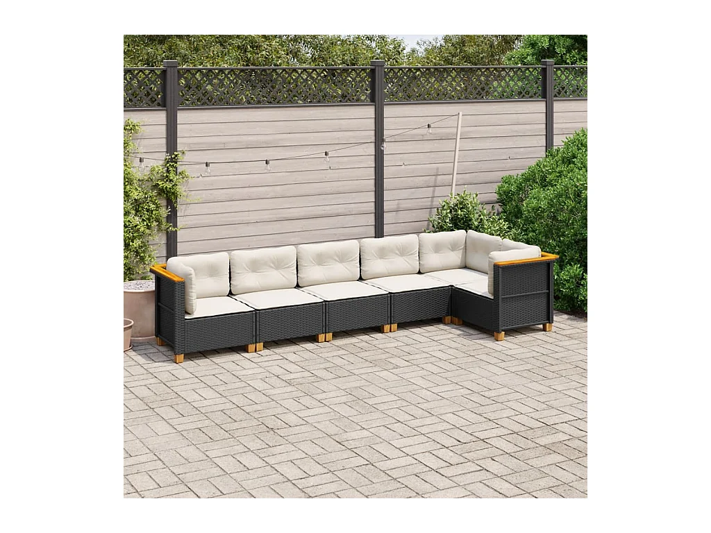 Salon de jardin 6 pcs avec coussins noir résine tressée