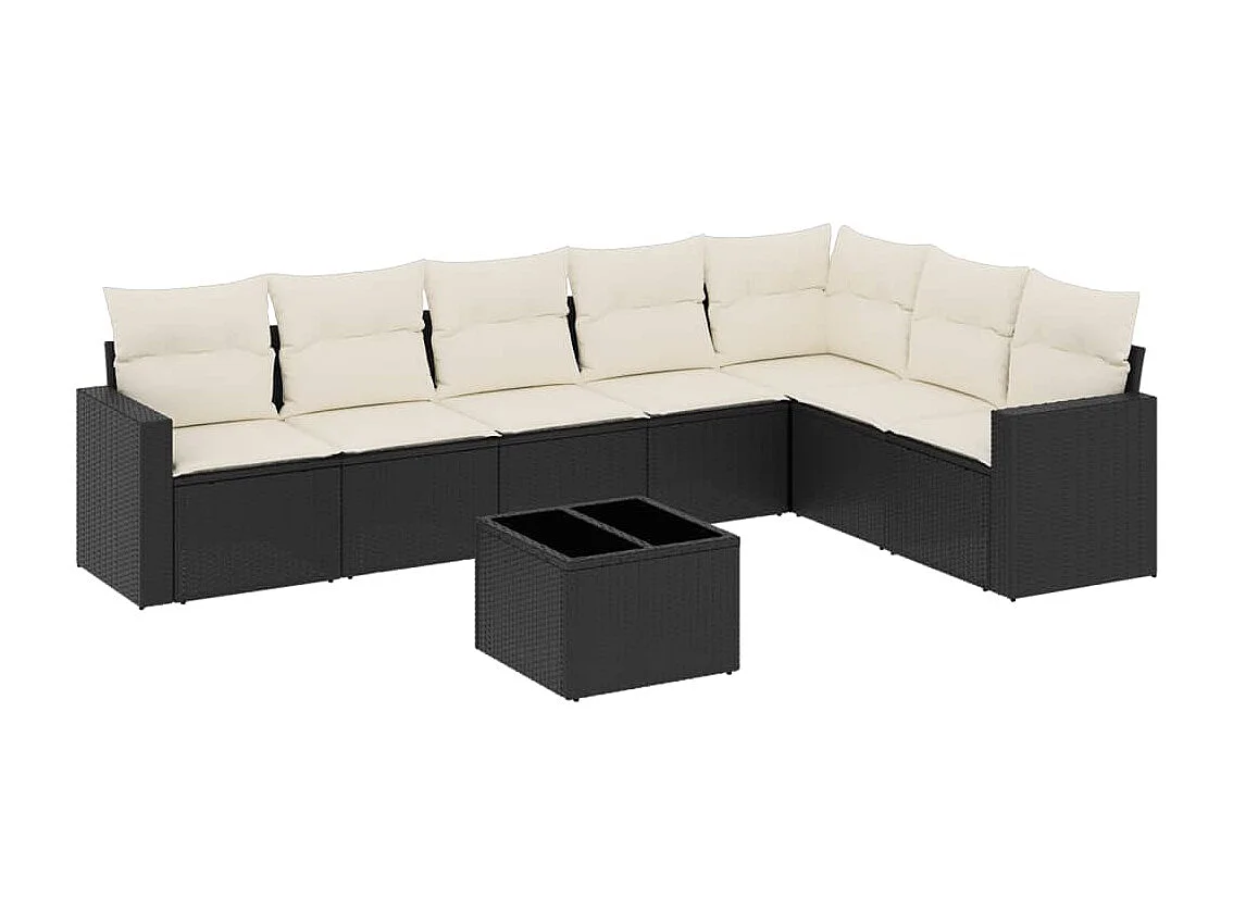 8-delige Loungeset met kussens poly rattan zwart