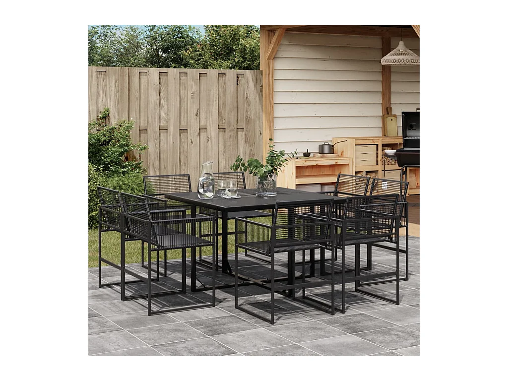 Set da Pranzo da Giardino 9 pz Nero in Polyrattan
