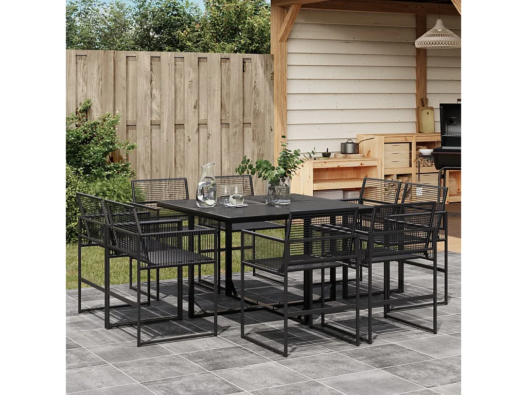 Set da Pranzo da Giardino 9 pz Nero in Polyrattan