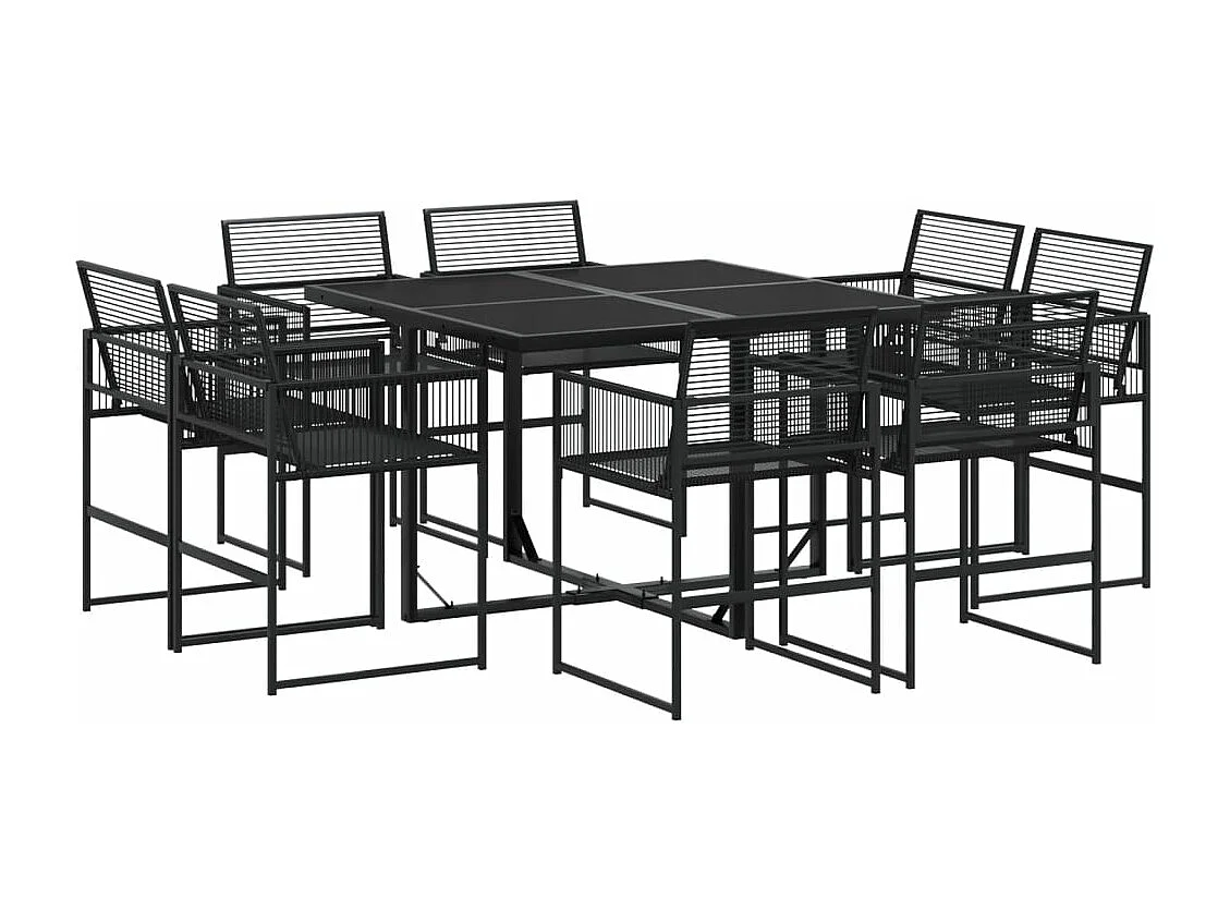 Set da Pranzo da Giardino 9 pz Nero in Polyrattan