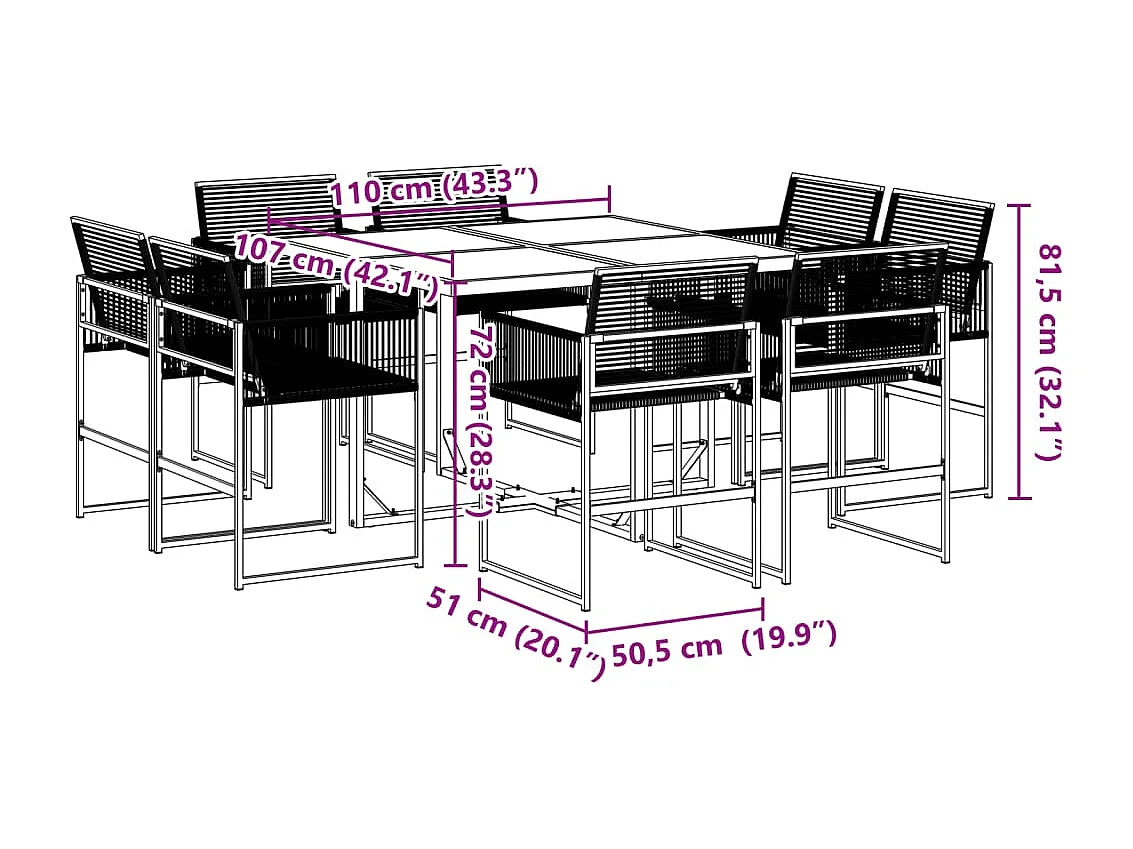 Set da Pranzo da Giardino 9 pz Nero in Polyrattan