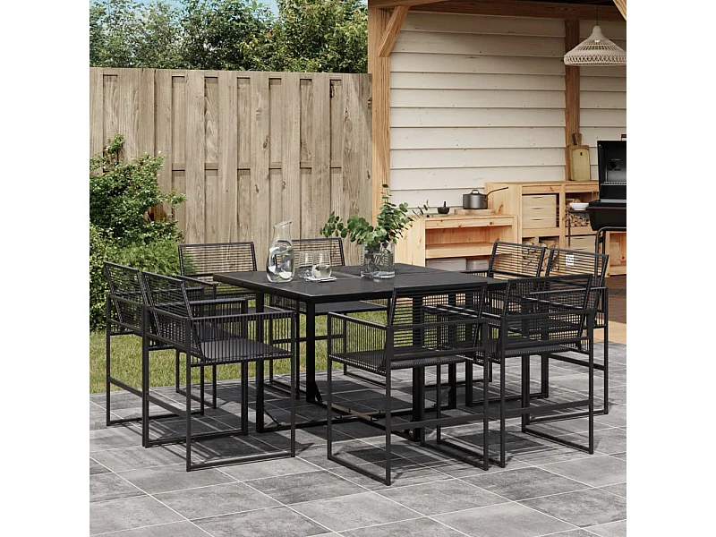 Ensemble à manger de jardin 9 pcs Noir Résine tressée