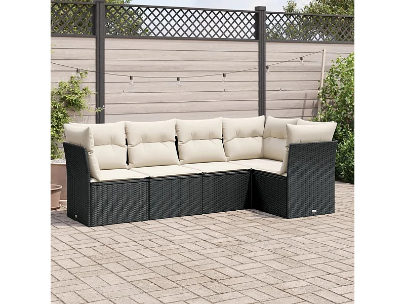 Set Divani da Giardino 5 pz con Cuscini in Polyrattan Nero