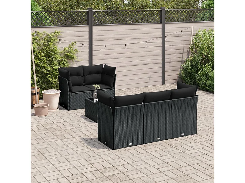 Set Divano da Giardino 6 pz con Cuscini Nero in Polyrattan