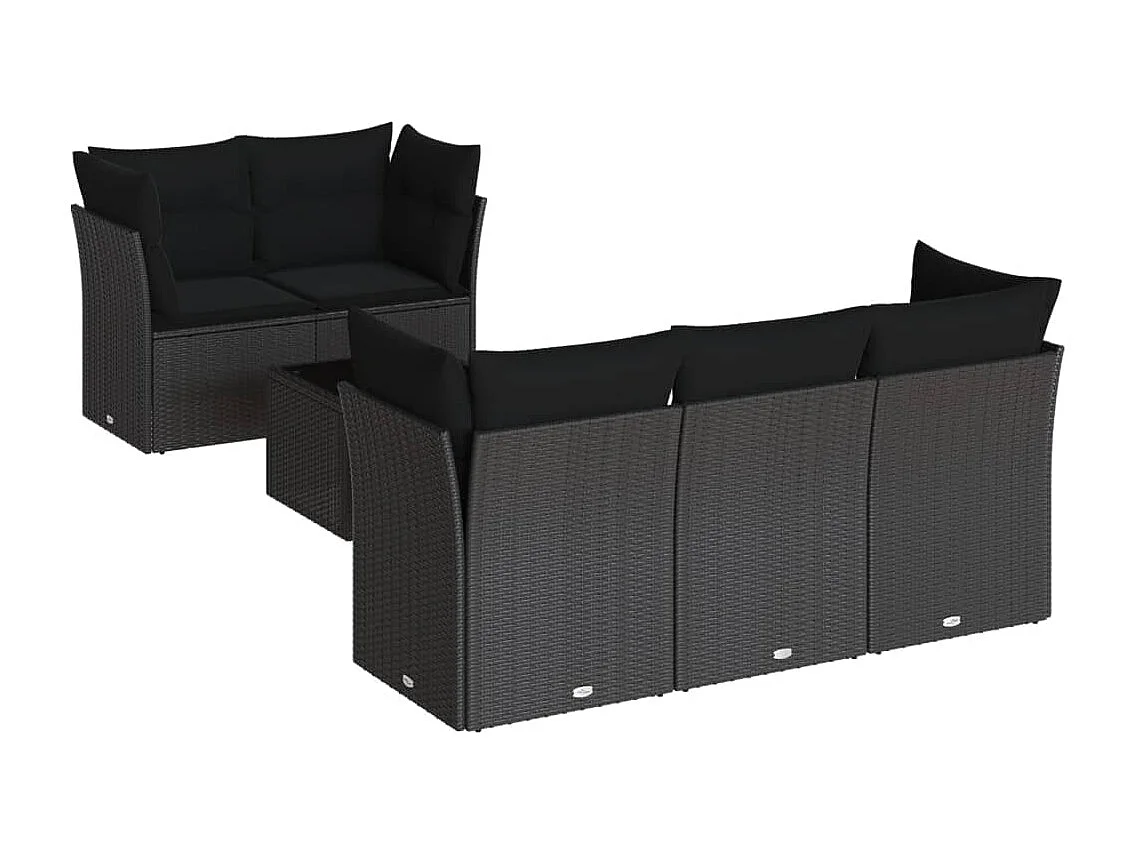 Set Divano da Giardino 6 pz con Cuscini Nero in Polyrattan