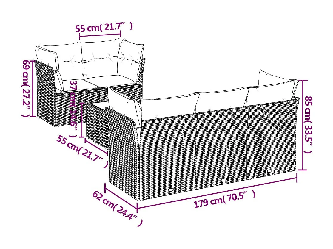 Set Divano da Giardino 6 pz con Cuscini Nero in Polyrattan