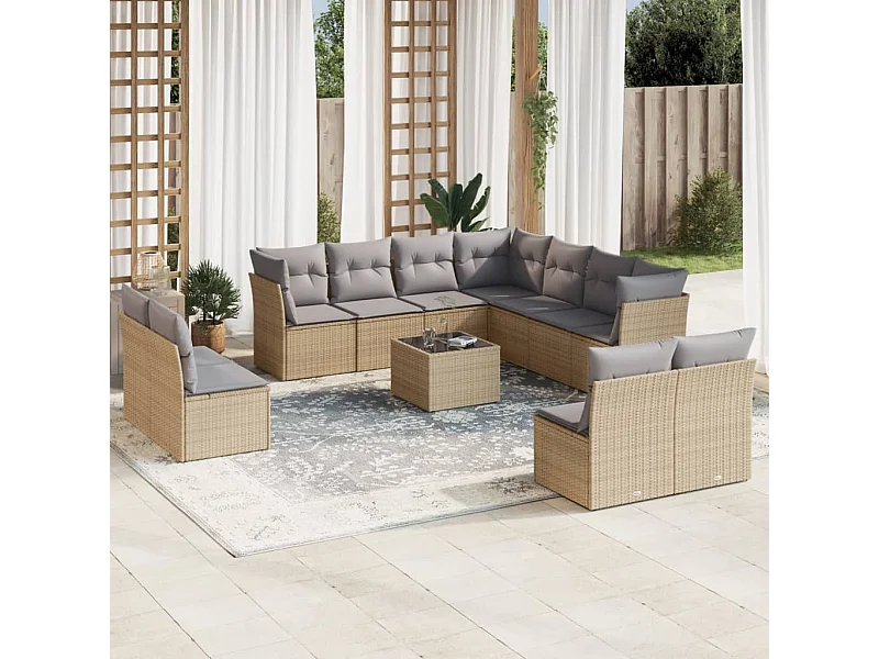 Set de sofás de jardín 12 pzas y cojines ratán sintético marrón