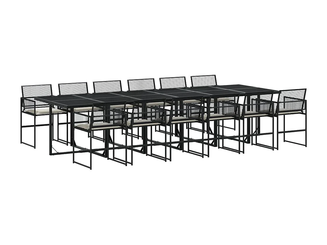 13-tlg. Garten-Essgruppe mit Kissen Schwarz Poly Rattan