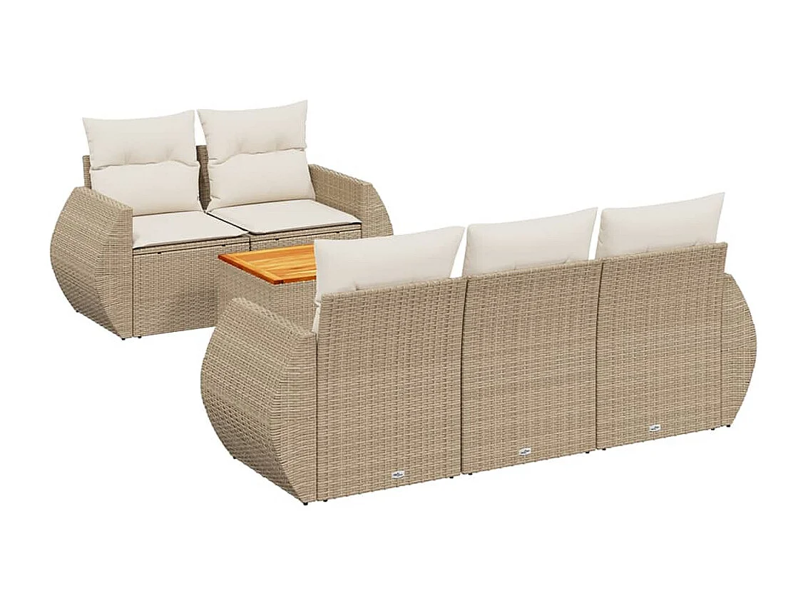 6-delige Loungeset met kussens poly rattan beige