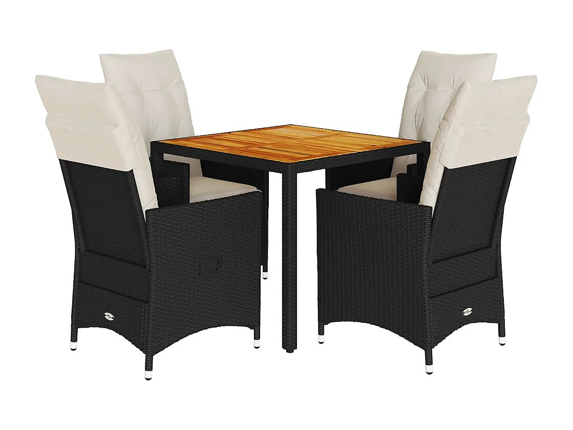 5-delige Tuinset met kussens poly rattan zwart