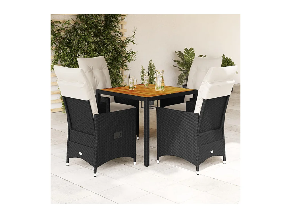Ensemble à manger de jardin coussins 5pcs Noir Résine tressée