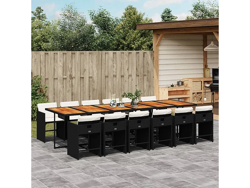 Ensemble à manger de jardin 13 pcs coussins noir résine tressée