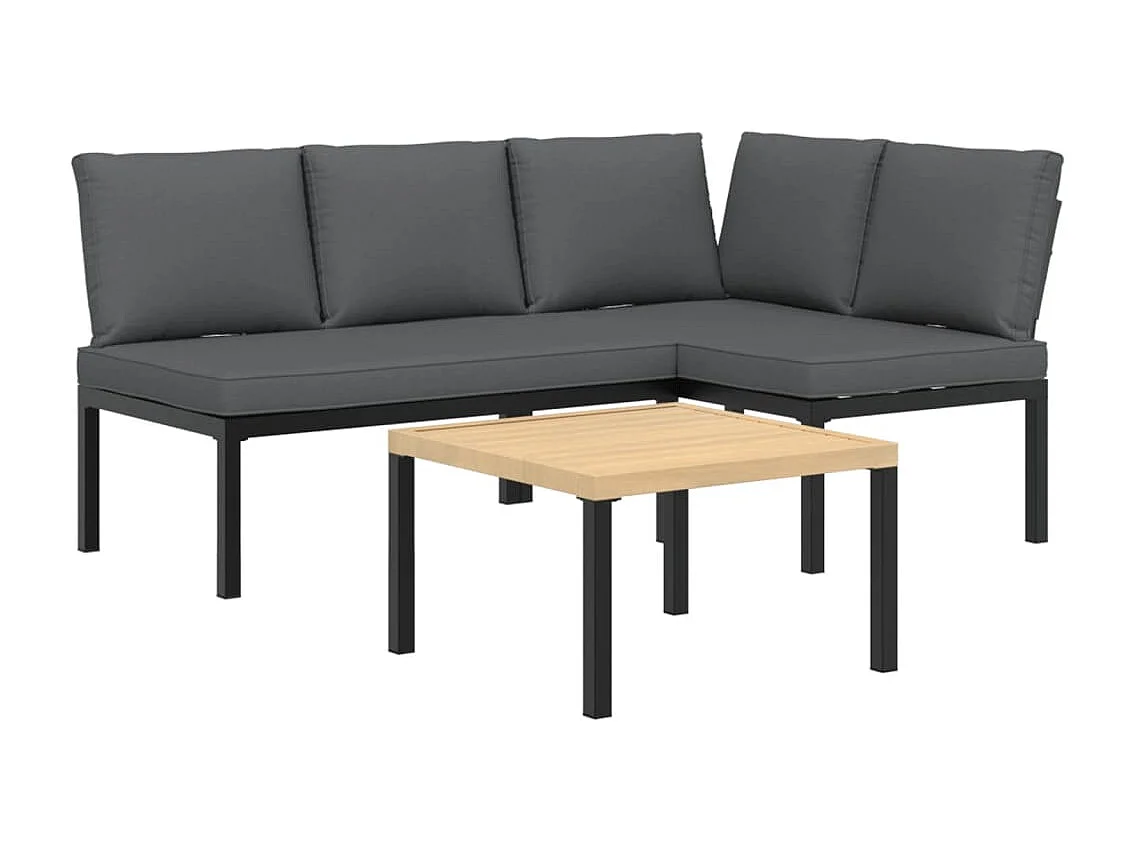 Salon de jardin 3 pcs avec coussins noir aluminium