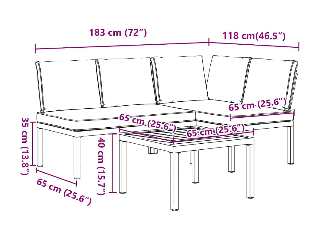 Salon de jardin 3 pcs avec coussins noir aluminium