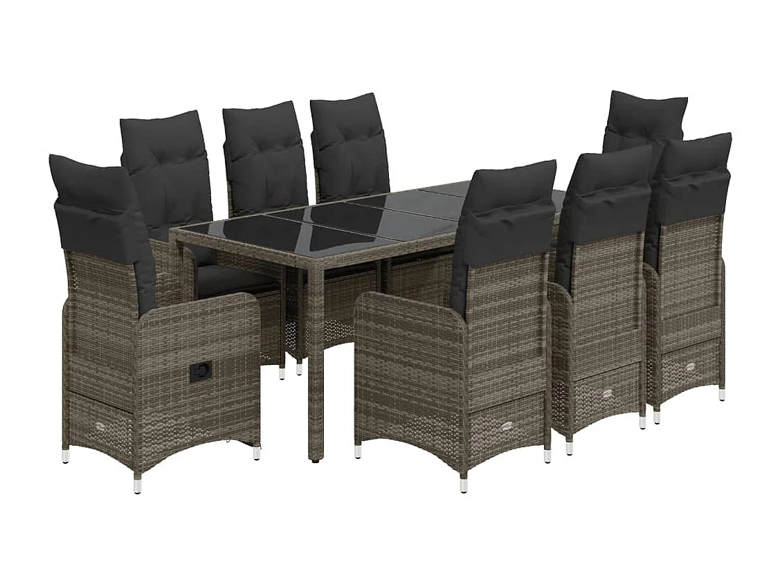 Ensemble de bistro de jardin 9 pcs coussins gris poly rotin