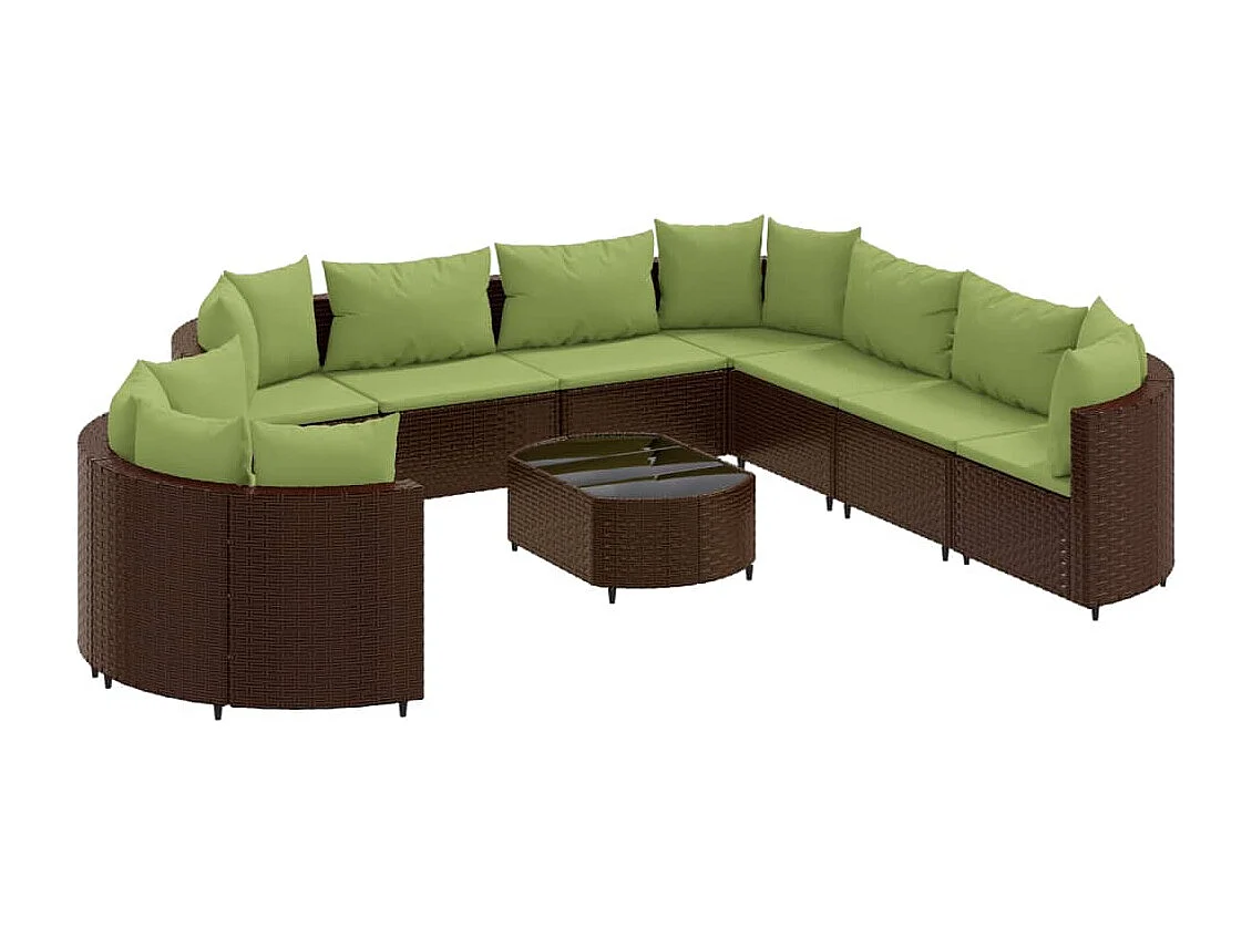 10-tlg. Garten-Sofagarnitur mit Kissen Braun Poly Rattan