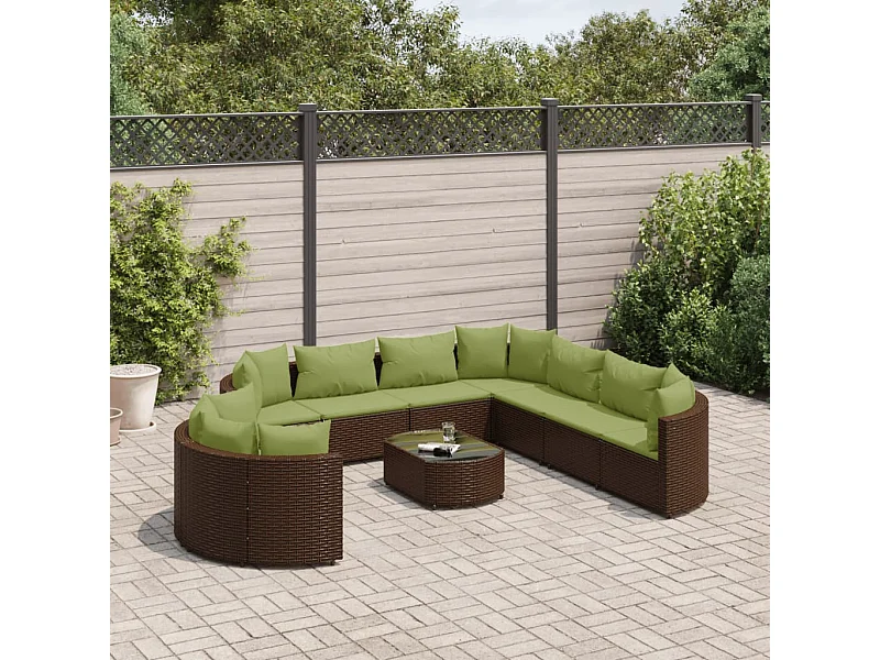 Salon de jardin 10 pcs avec coussins marron résine tressée