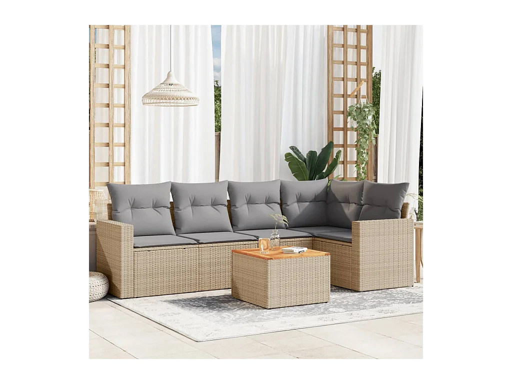 Salon de jardin avec coussins 6 pcs beige résine tressée