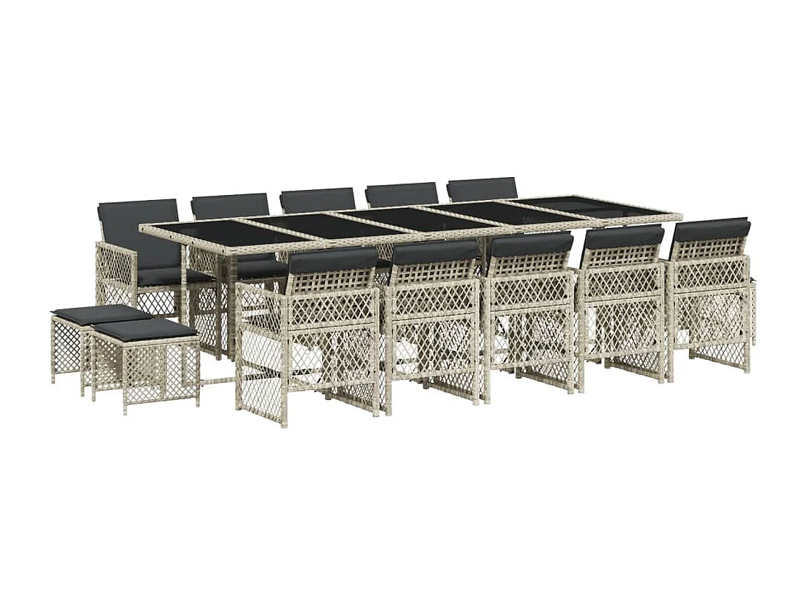 Ensemble à manger de jardin et coussins 15 pcs gris clair rotin