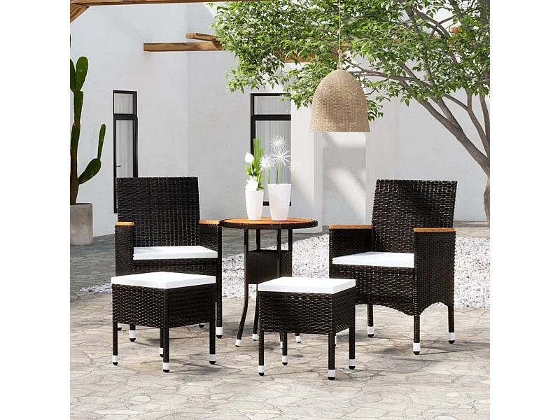 5-tlg. Garten-Lounge-Set Poly Rattan Schwarz