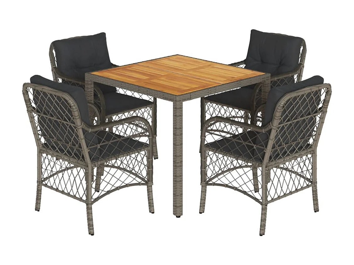 Ensemble à manger de jardin 5 pcs coussins gris résine tressée