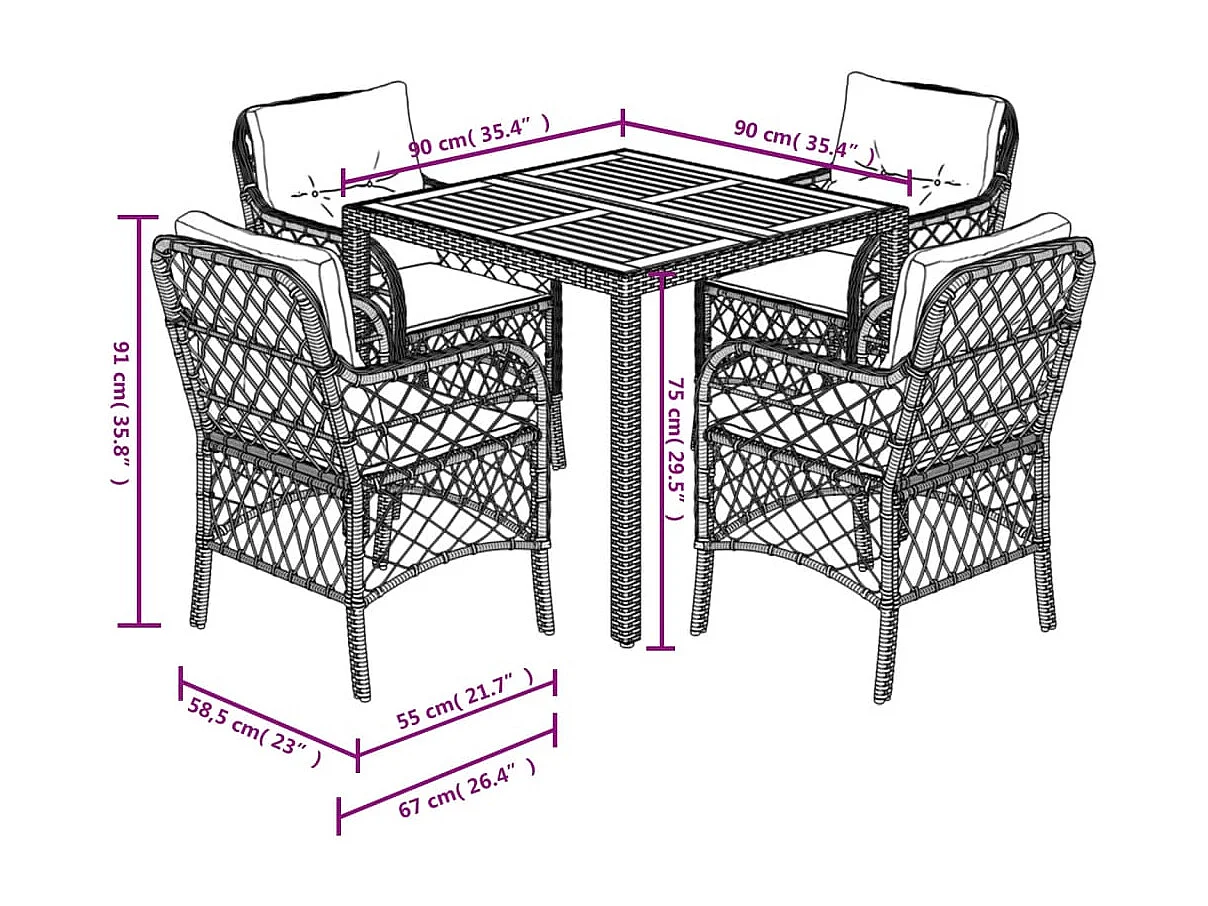 Ensemble à manger de jardin 5 pcs coussins gris résine tressée