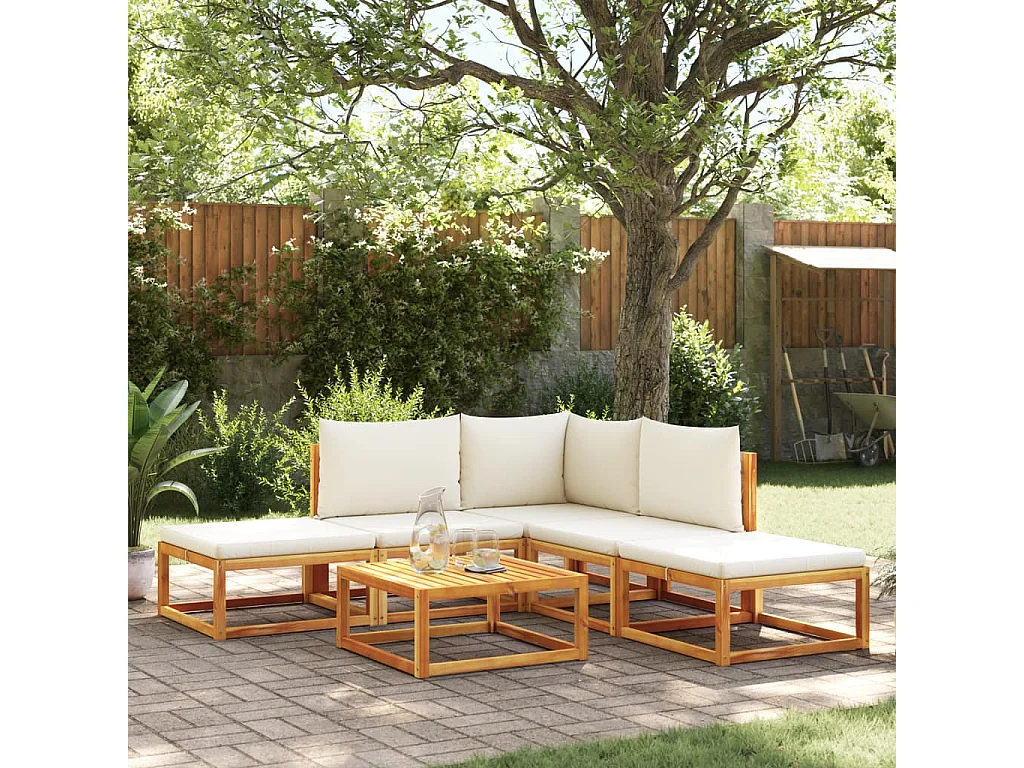 Salon de jardin avec coussins 6 pcs bois d'acacia solide
