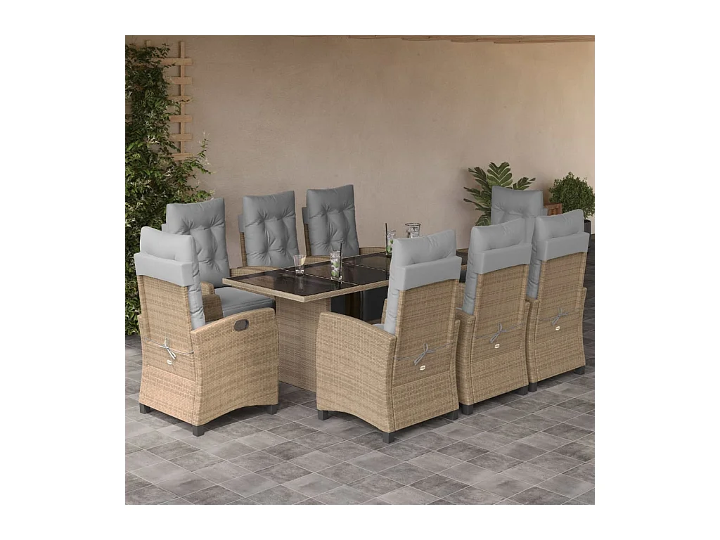 Ensemble à manger de jardin et coussins 9 pcs mélange beige