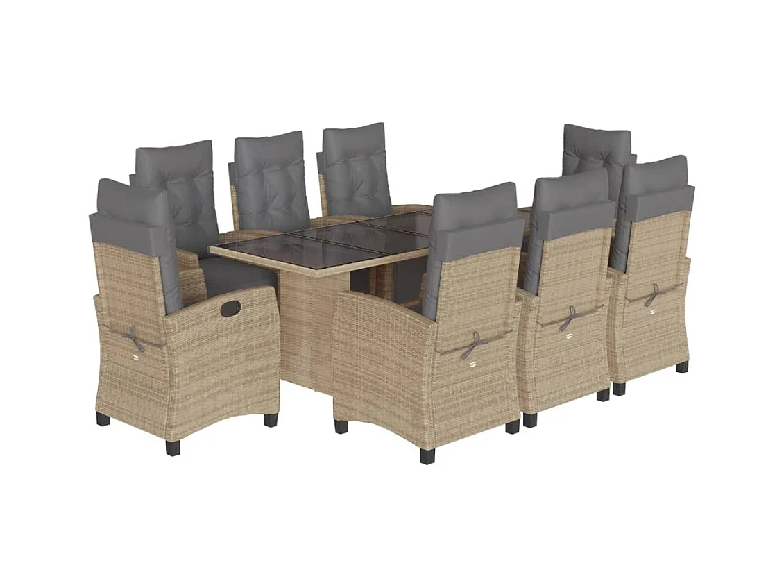 Ensemble à manger de jardin et coussins 9 pcs mélange beige