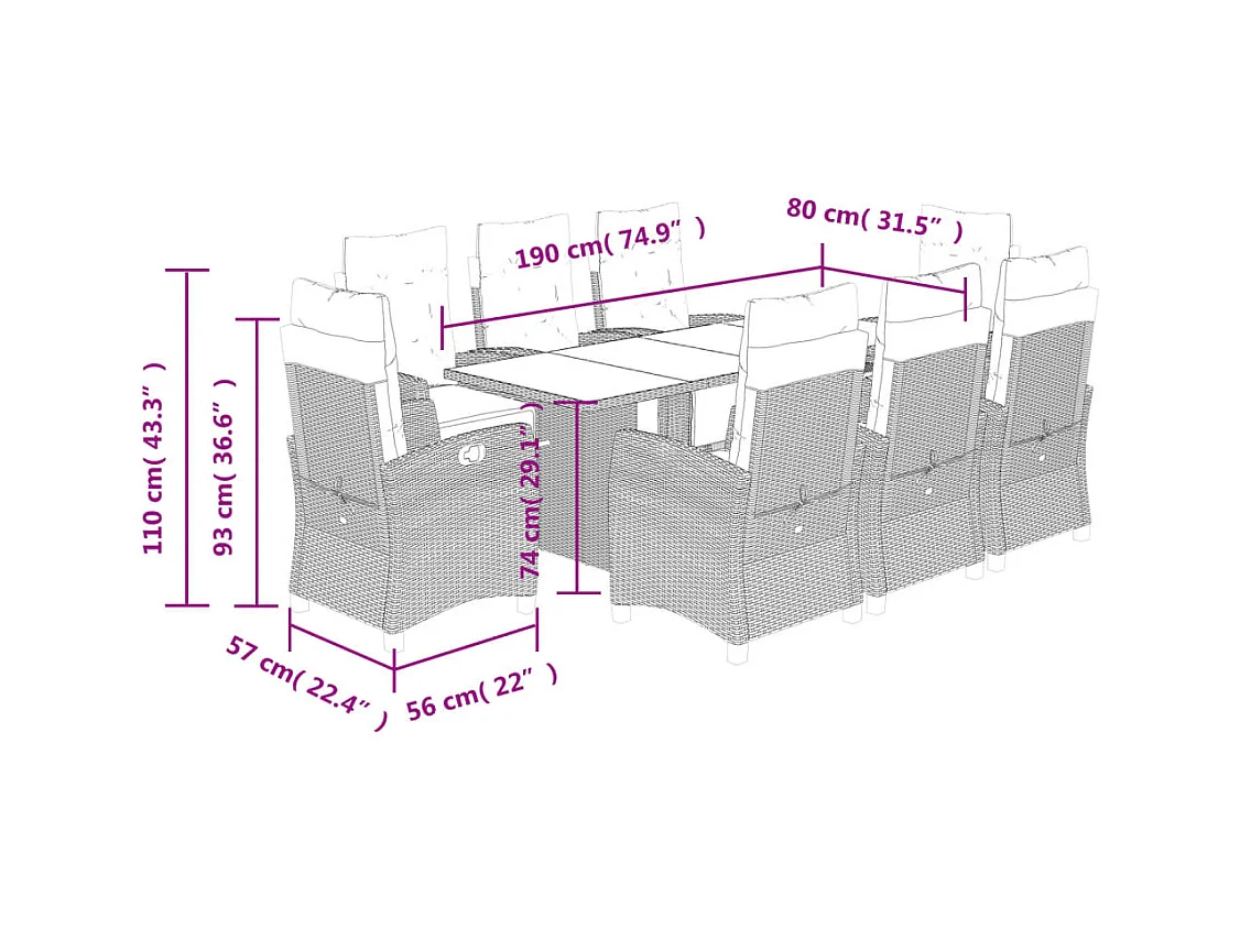 Ensemble à manger de jardin et coussins 9 pcs mélange beige