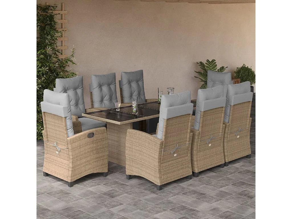 9-delige Tuinset met kussens poly rattan gemengd beige
