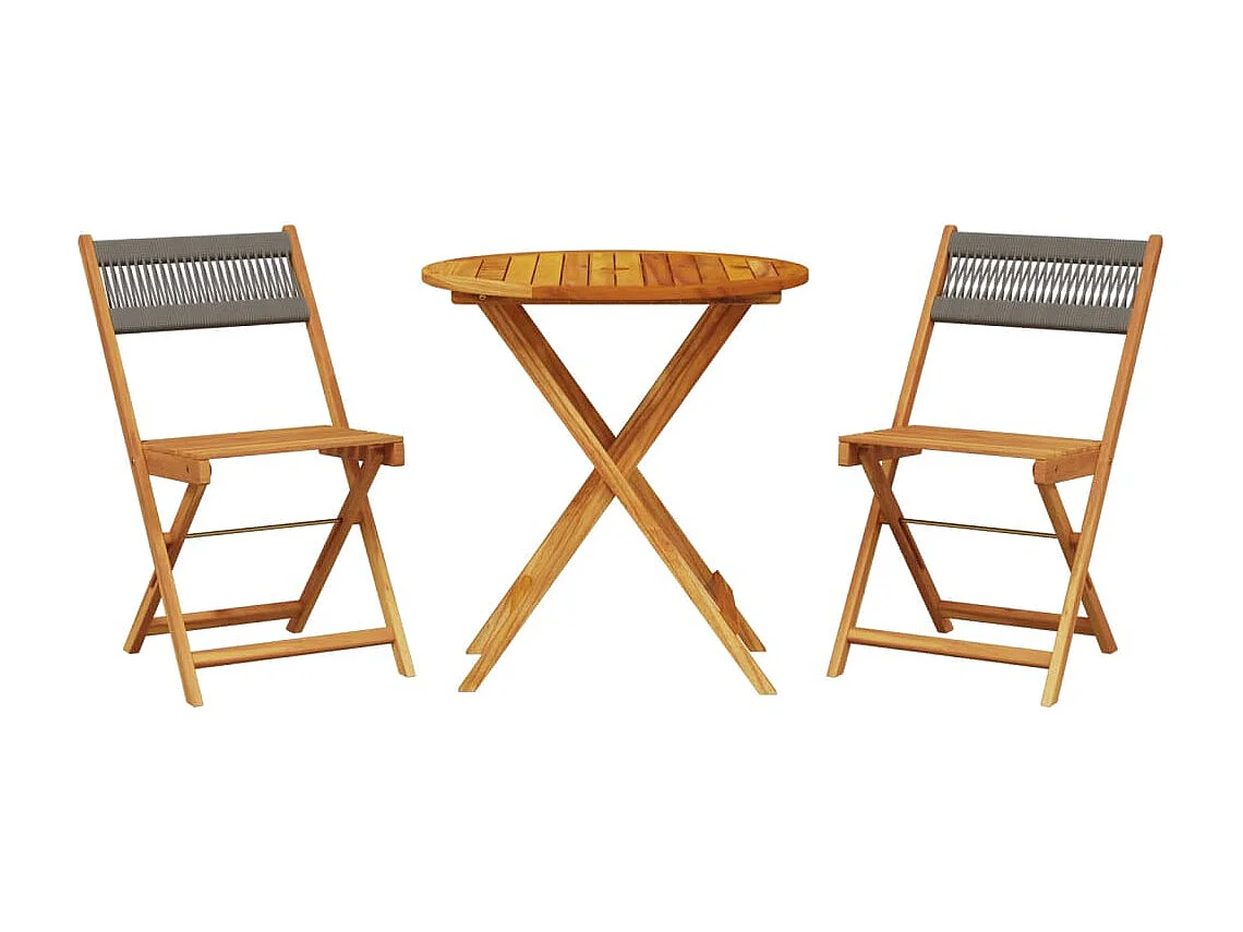 Ensemble de bistro 3 pcs gris polypropylène et bois massif