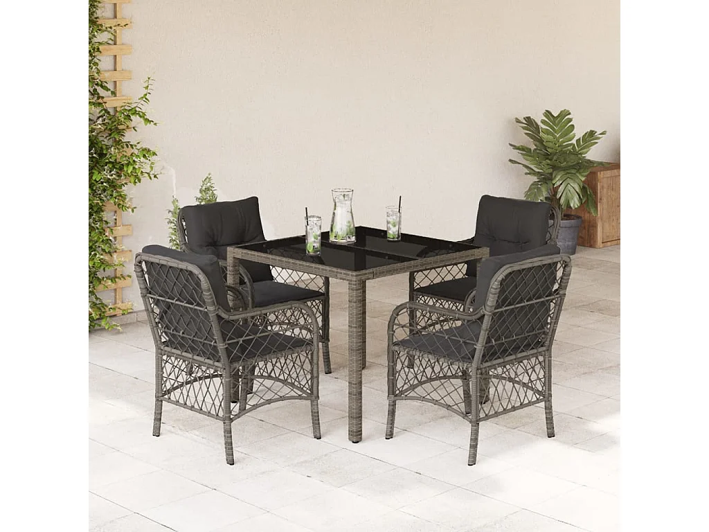 5-delige Tuinset met kussens poly rattan grijs