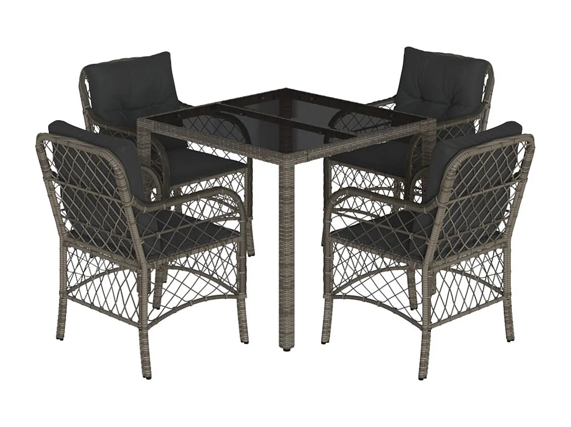 5-delige Tuinset met kussens poly rattan grijs