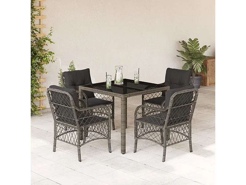 Ensemble à manger de jardin 5 pcs coussins gris résine tressée