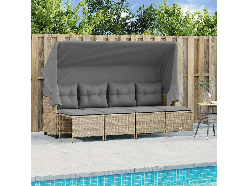 Set Divano da Giardino 5 pz con Cuscini Beige in Polyrattan