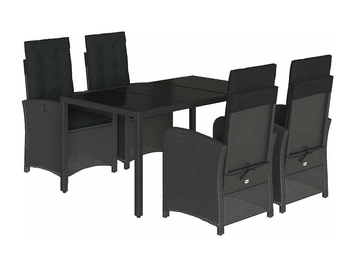 Set da Pranzo da Giardino 5 pz Nero con Cuscini in Polyrattan