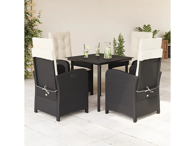Ensemble à manger de jardin coussins 5pcs Noir Résine tressée